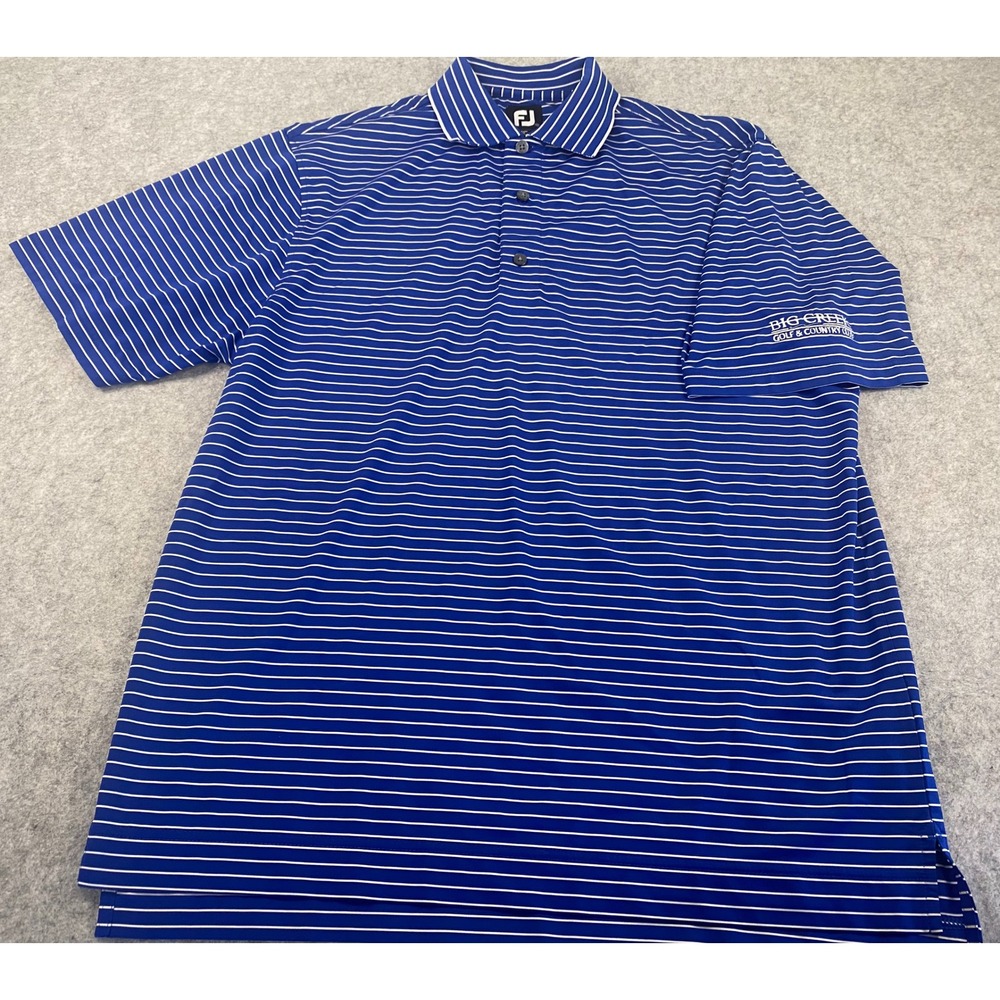 FootJoy Mens Blue White Striped Golf Polo Shirt Big Creek Country Club Logo XL - Picture 1 of 4